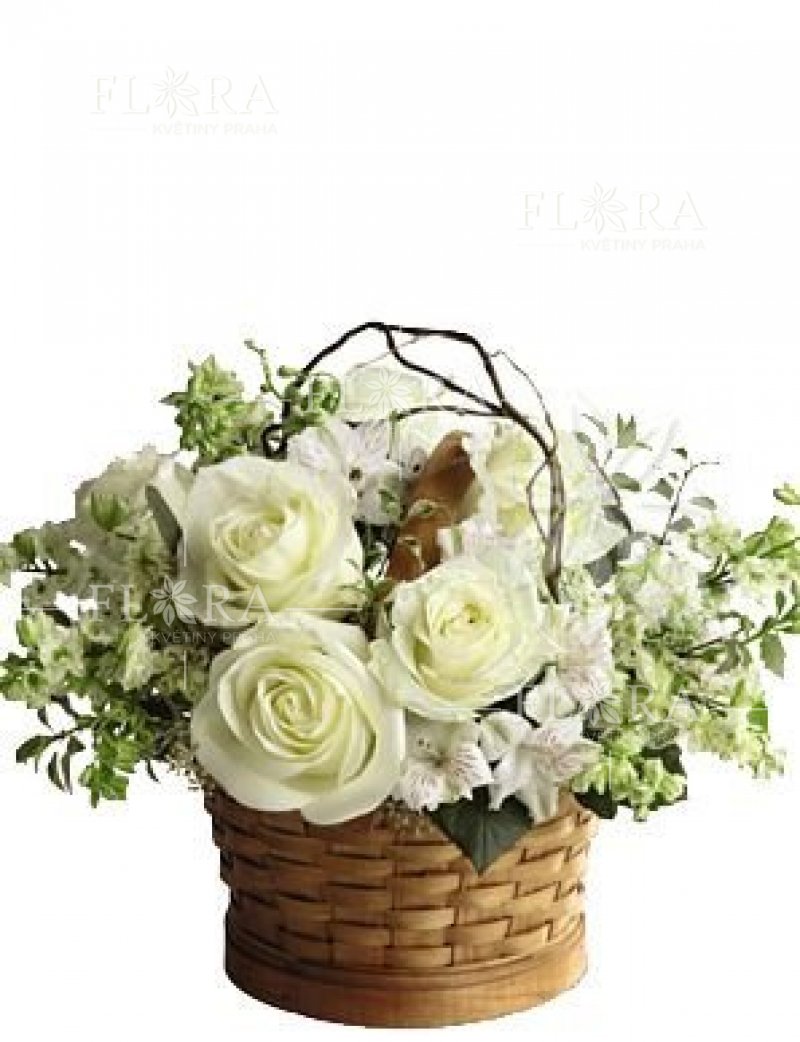White Flower Basket - Delivery in Prague